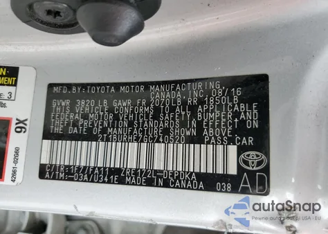 2016 Toyota Corolla L from USA, damaged, VIN 2T1BURHE7GC740520